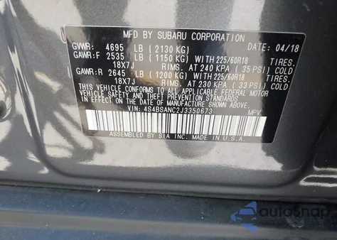 2018 Subaru Outback 2.5I Limited z USA, uszkodzony, nr VIN 4S4BSANC2J3350673